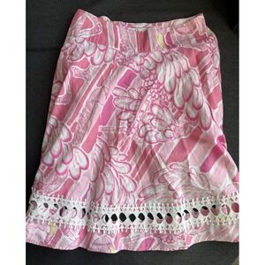 Lilly Pulitzer‎ A-line Knee Length Skirt Pink Flamingo  Floral Size 2 Vintage